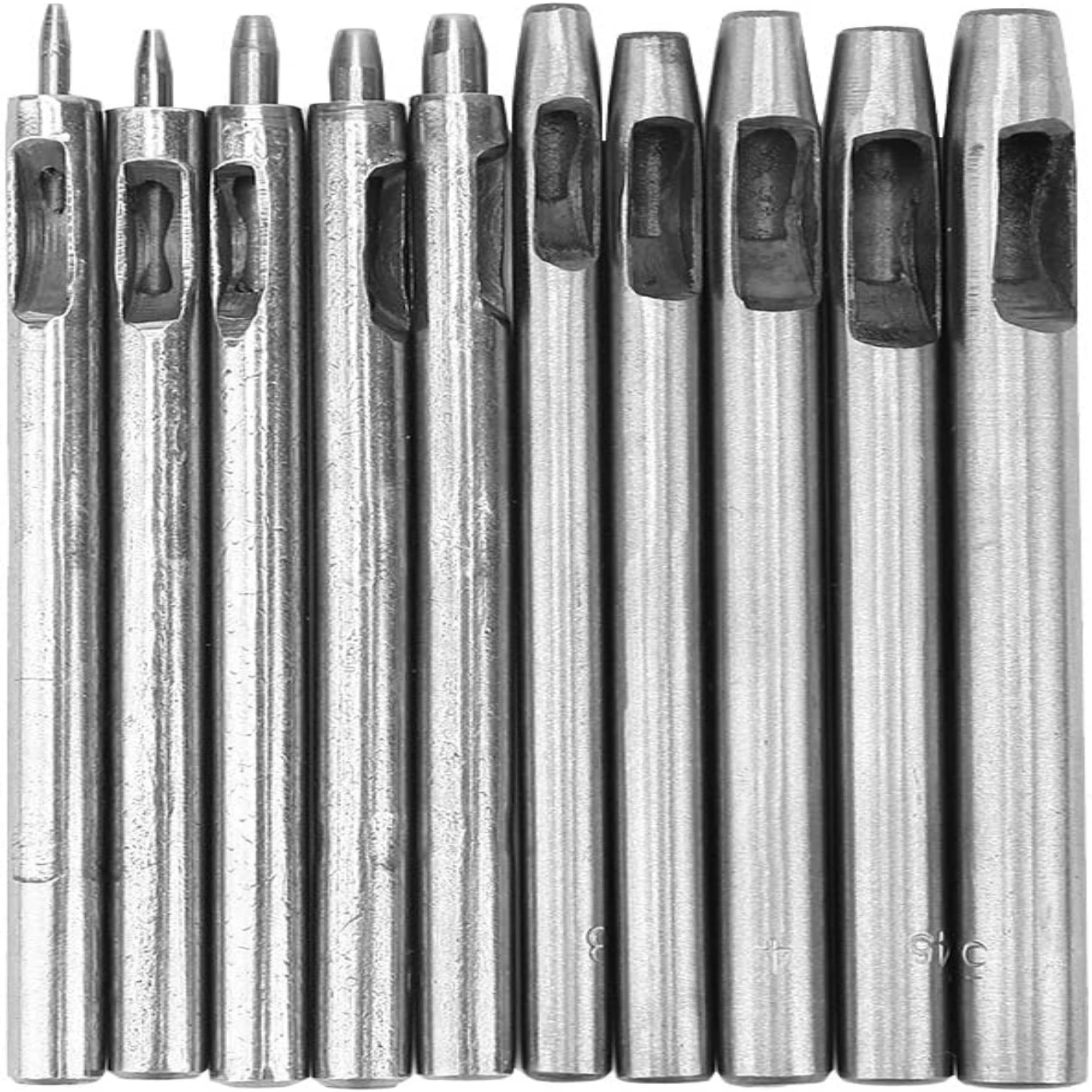 Durable Set of 10 Steel Hollow Leather Hole Tools - Ideal for Easily Punching Holes in Leather Watch Bands, Belts, and Gaskets