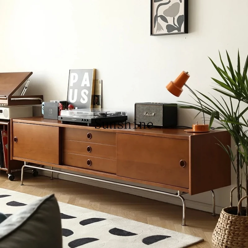 

Retro TV cabinet coffee table combination solid wood small apartment living room furniture simple storage