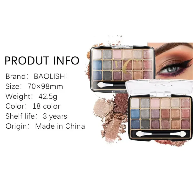 Heallor-High Pearl Color Eye Shadow Plate, Pó Fino Econômico, Sombra Europeia e Americana, Fácil de Usar, 18 Cores