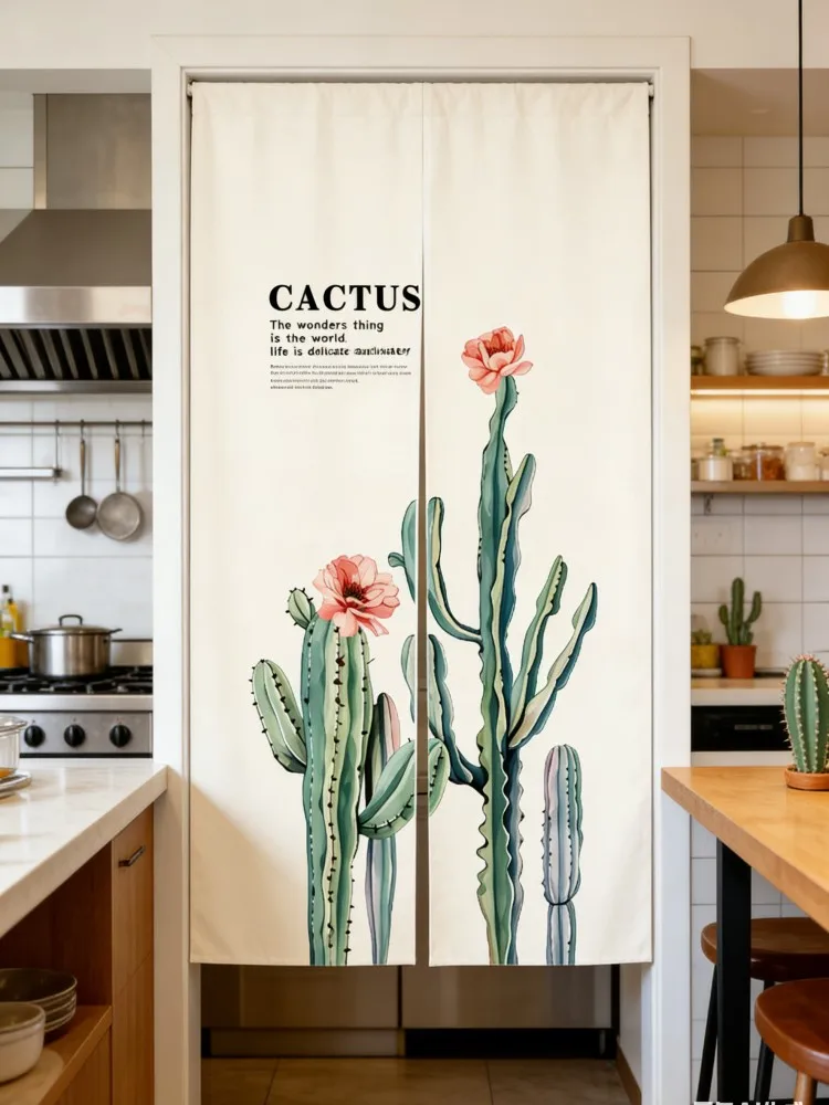 Tropical Cactus Pattern Door Curtain Decorative Noren for Restaurant Home Toilet