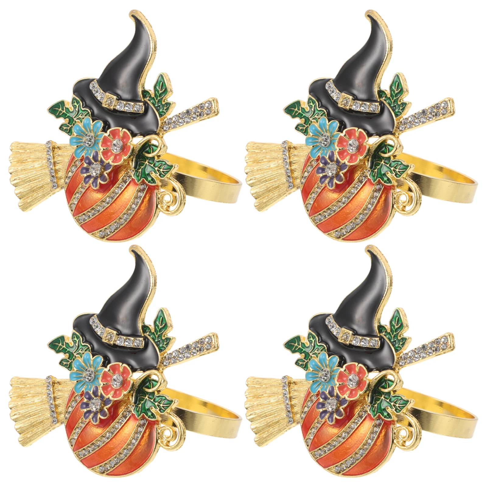 

4Pcs Pumpkin Napkin Rings Halloween Rhinestone Metal Napkin Holder Party Dinner Banquet Table Decor Metal Serviette Ring