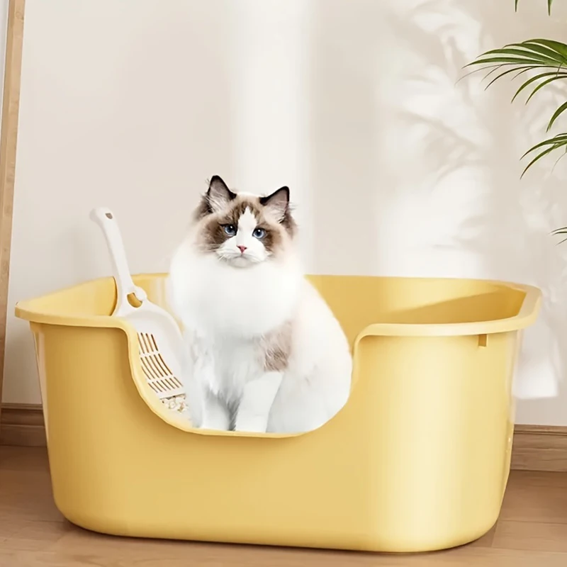 

Large Cat Litter Box with High Sides Cat Basin Litter Pan Kitten Potty Semi-closed Toilet Open Top Pet Litter Box