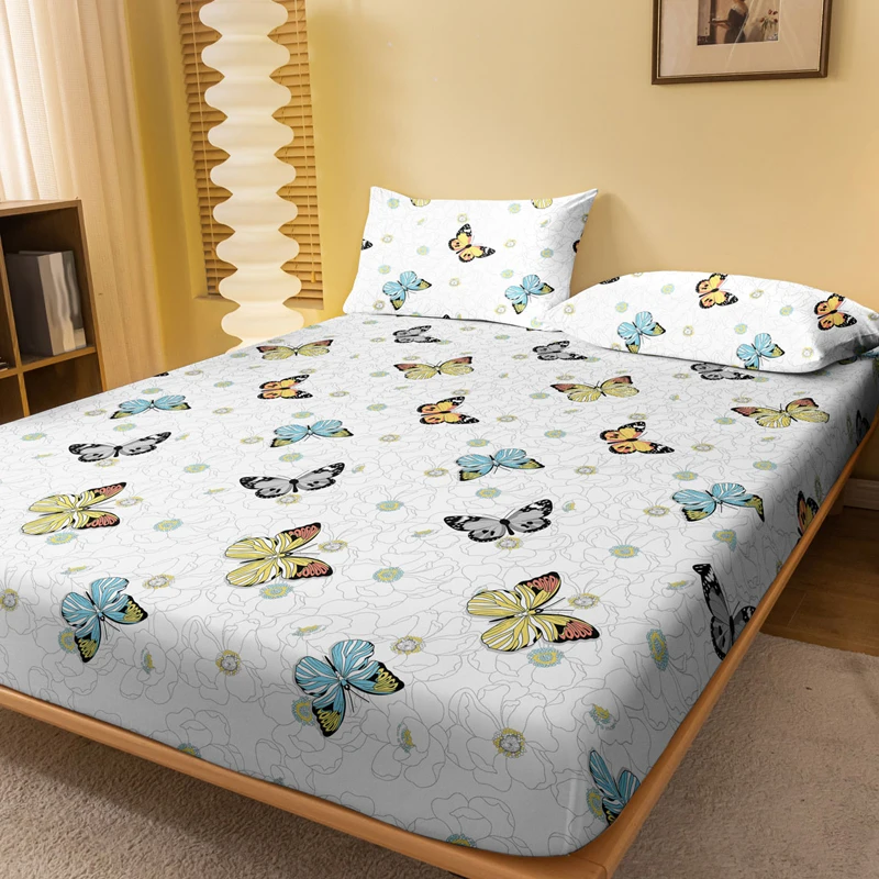 

1 Simple modern butterfly printed matte Fitted Sheet, bedroom printed bed cover, bedding (excluding pillowcases)