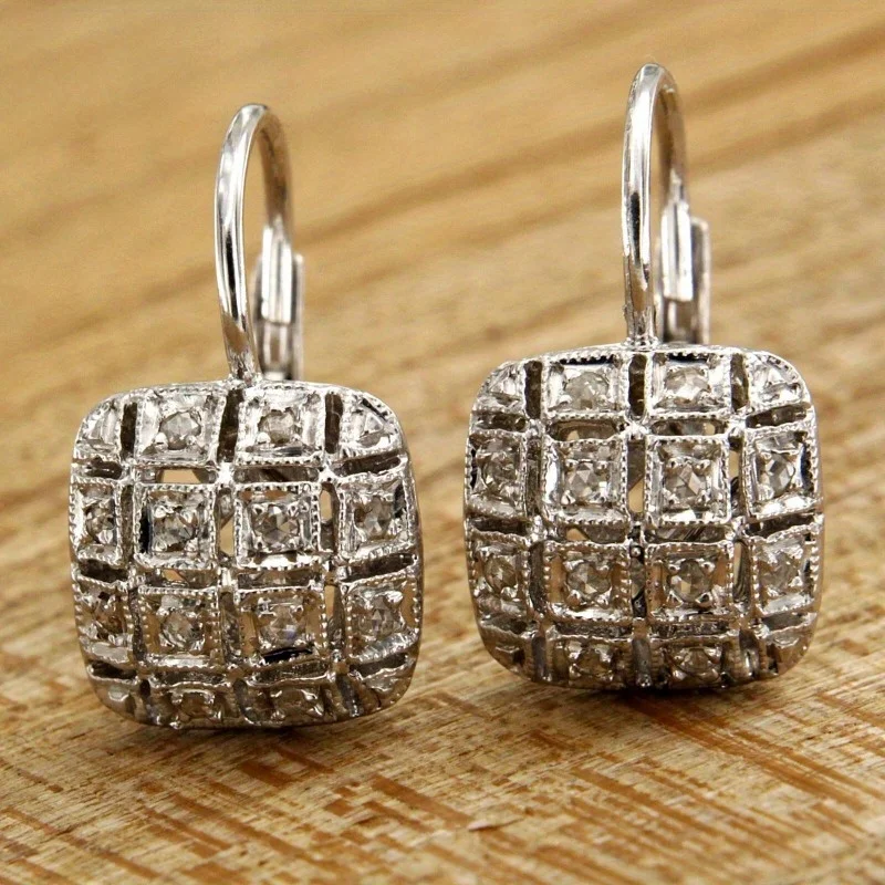 Luxurious and Shiny Synthetic Zircon Square Earrings, Fashionable Wedding and Banquet Jewelry for Women