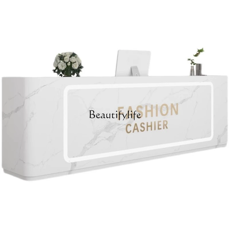 

lx49Simple Cashier Counter Beauty Salon Reception Desk Imitation Marble Modern Bar Counter