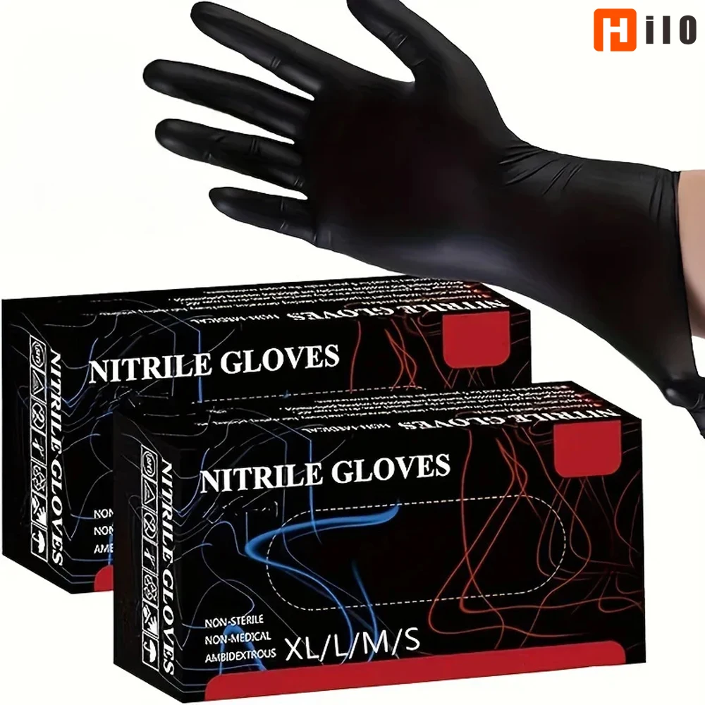 50/100 Stück schwarze Einweg-Nitrilhandschuhe für den Hausgebrauch, kostenloses Pulver, latexfrei, Reinigungshandschuhe, Tattoo-Friseurwerkzeuge