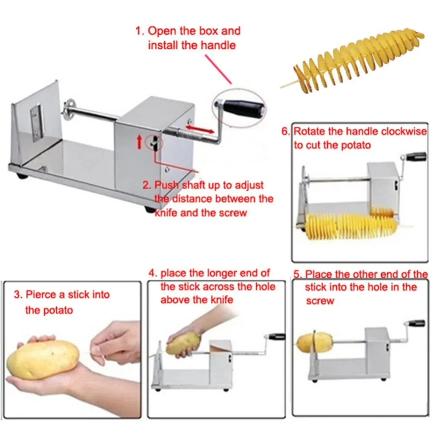 Spiral Potato Slicer Manual Tornado Potatoes Machine Chips Cutter for Perfectly Spiralized Potatoes