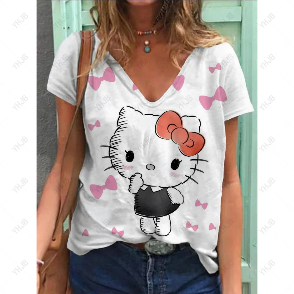 2025 New Sanrio Cute Hello Kitty Fun 3D Printed T-shirt Casual Short Sleeve Comfortable Loose Women's T-Shirt Summer