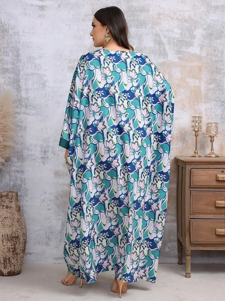 

Мусульманская мода Ближний Восток Плюс Размер Платье с принтом Повседневное платье с рукавами «летучая мышь» Дубай Халат с кисточками Абая Кафтан Турция Исламская одежда Арабское платье