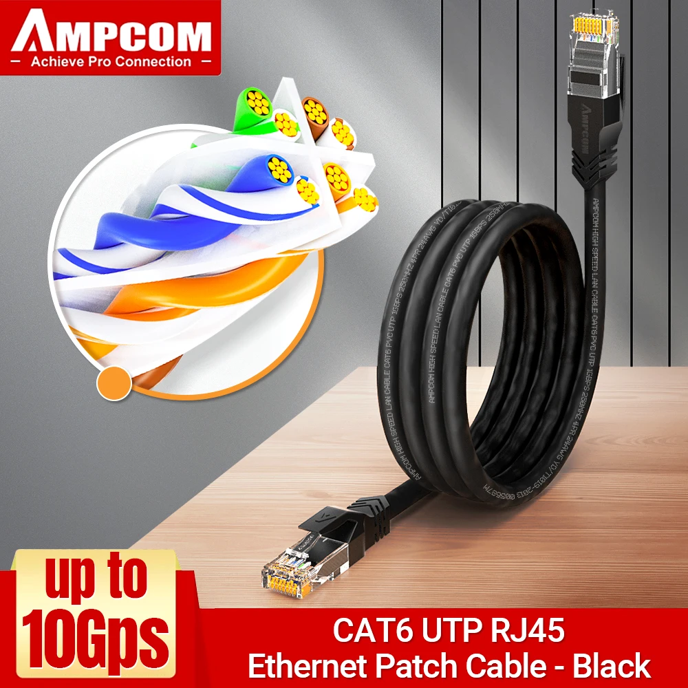 AMPCOM RJ45 Ethernet-kabel, Cat6 Lan-kabel (24AWG) UTP CAT 6 RJ 45 netwerkkabel patchsnoer voor desktopcomputers modemrouter