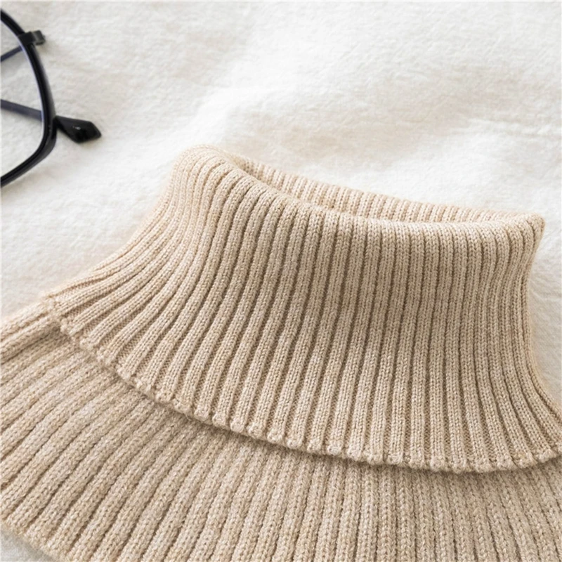 Ribbed Knitted False Fake Collar Winter Detachable Sweater Turtleneck Dickey Vintage Solid Color Neck Warmer Scarf Wrap