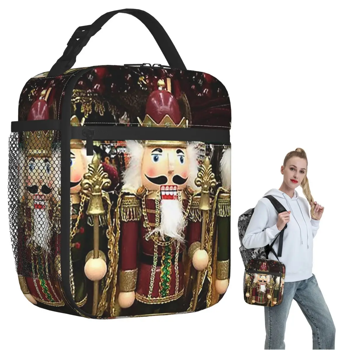 Christmas Nutcracker Trio Insulated Lunch Bag for Women Kids Portable Food Boxes Thermal Lunch Box Tote