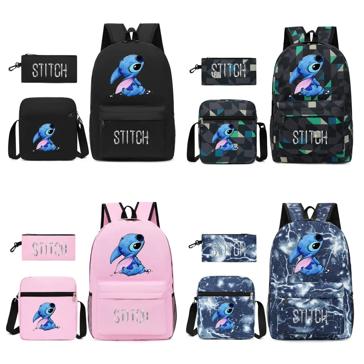 Lilo & Stitch Backpack Stitch Shoulder Bags Pencil Case Anime Bag Three Piece Set Disney Student Printing Bag Leisure Wholesale