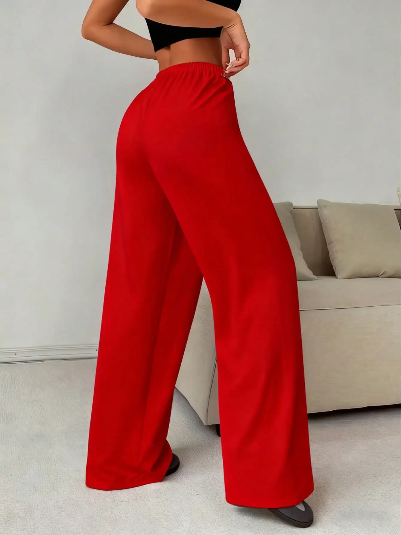 2026 Damen Casual Ganzjahres-Laufhose - Bequeme, lockere, einfarbige Hose mit Kordelzug und elastischem Bund, weites Bein – Detail 19