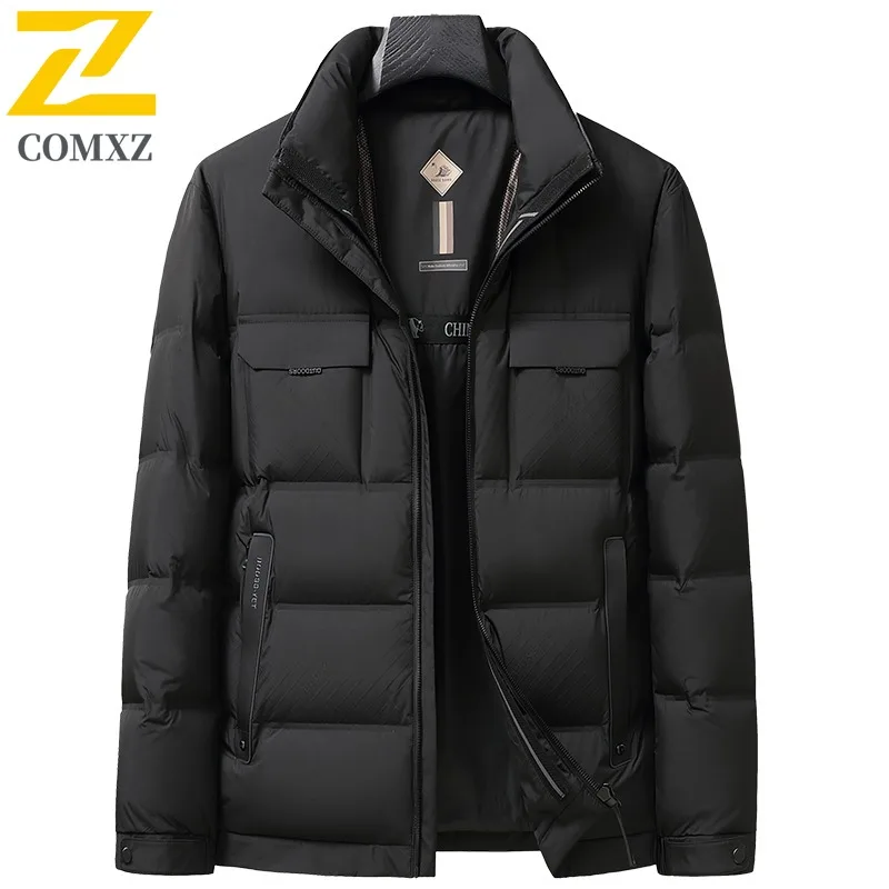 COMXZ Men Down Jacket Casual Stand Collar Business Leisure Lightweight Parka Solid Color Slim Fit Comfortable Autumn Winter Coat
