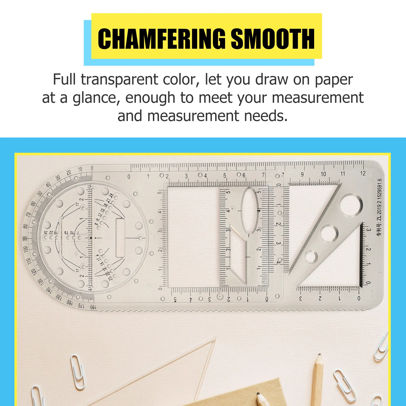 1Set Premium Plastic Geometric Drawing Ruler Set Clear Accurate Scales for Students Teachers Engineers School Office Home Use