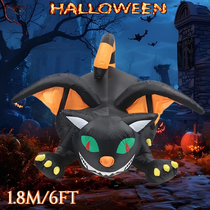1.  8M/6FT Halloweenowe dmuchane zabawki dekoracje Smok ze skrzydłami Wbudowane LED Rekwizyt Zewnętrzny Wewnętrzny Impreza Trawnik Ogród Dekoracje