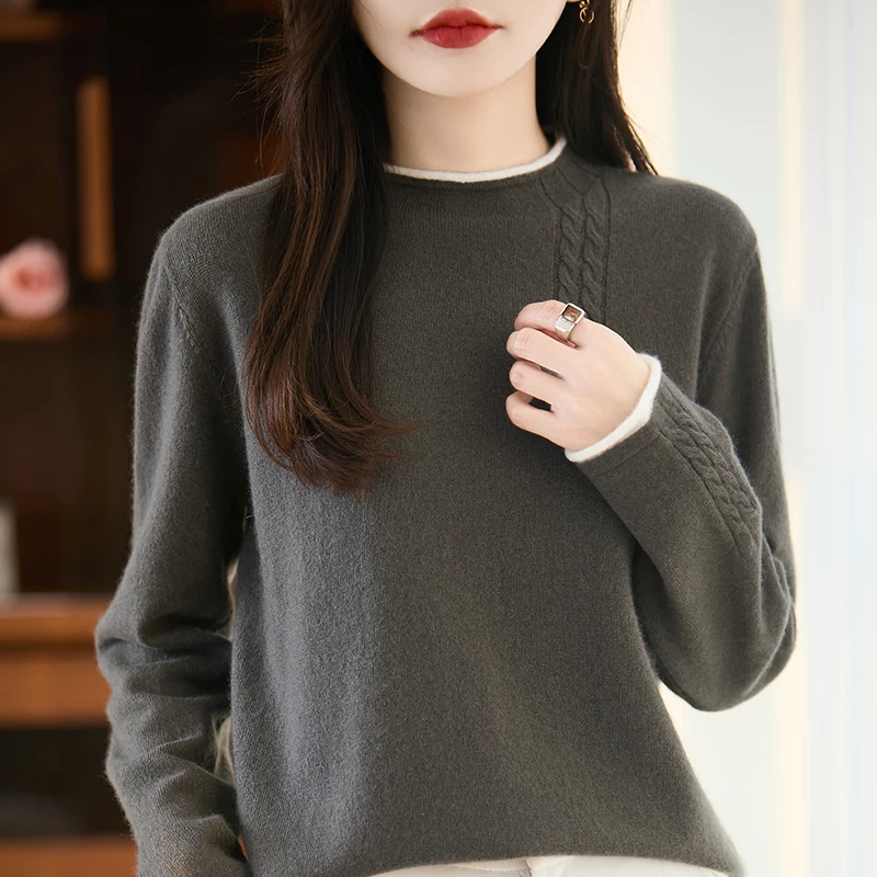 New Women's Knitted 100% Merino Wool O-neck Sweater Comfortable and Versatile Autumn and Winter Women's Full Sleeves pullover