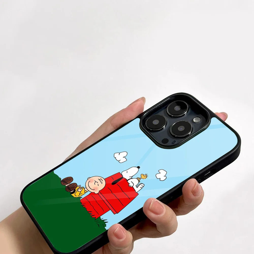 Cute S-Snoopys Cartoon Phone Case For IPhone 11 12 13 14 15 16 Plus Pro Max Mirror Acrylic PC TPU Cover