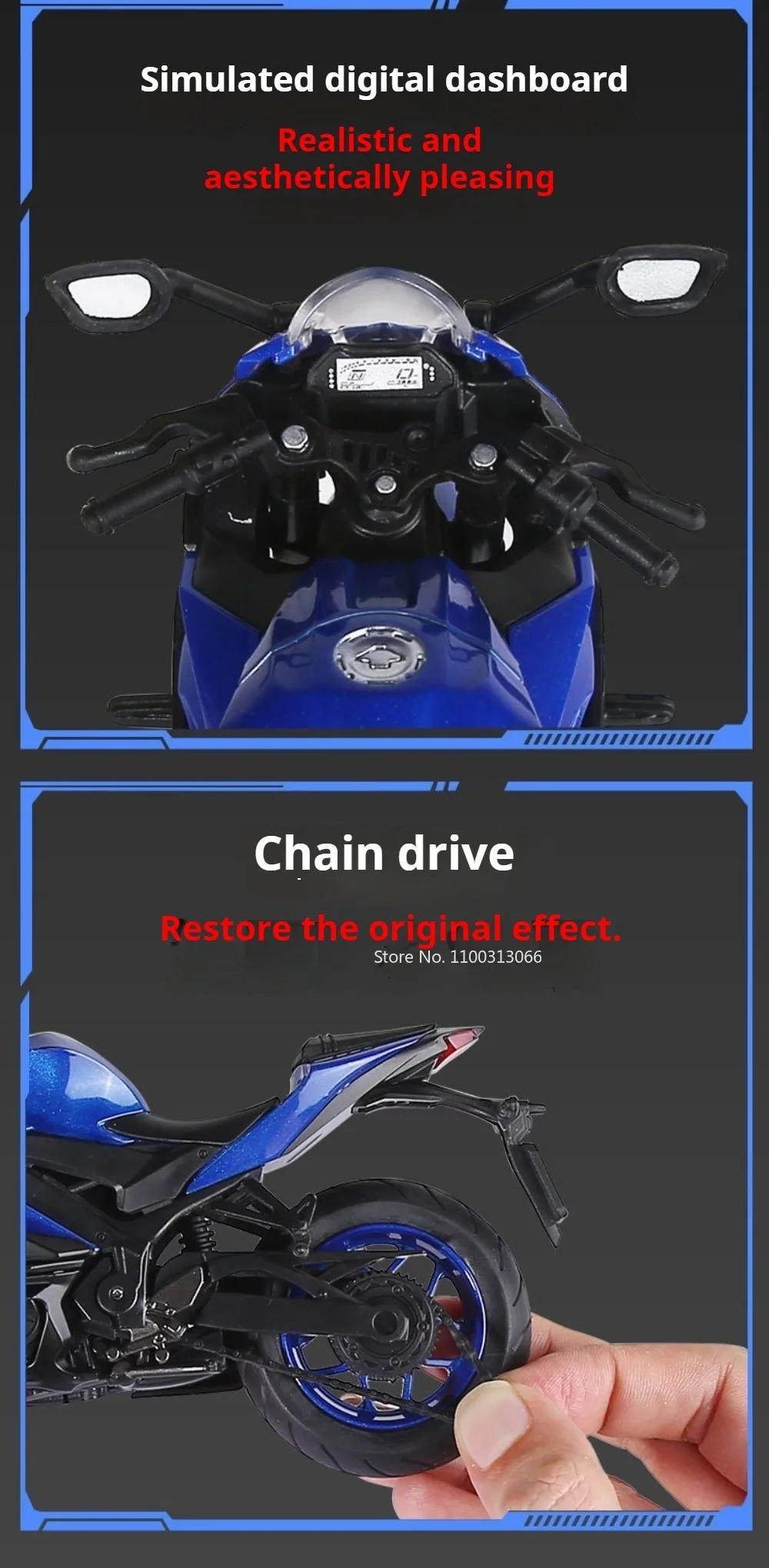 1:12 Legierung R1 R3 Motorradmodelle Spielzeug Legierungsautos Lenkbare Räder Miniatur-Motorrad mit Licht und Sound Fahrzeuge Tischdekoration – Detail 12