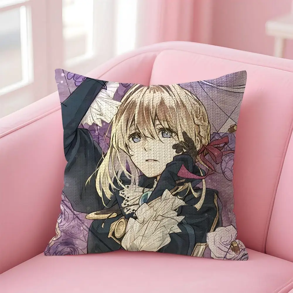 Anime V-Violet Evergarden Cushion Cover Decorative Linen Throw Pillow Case Soft For Bed Sofa Car Home Decor