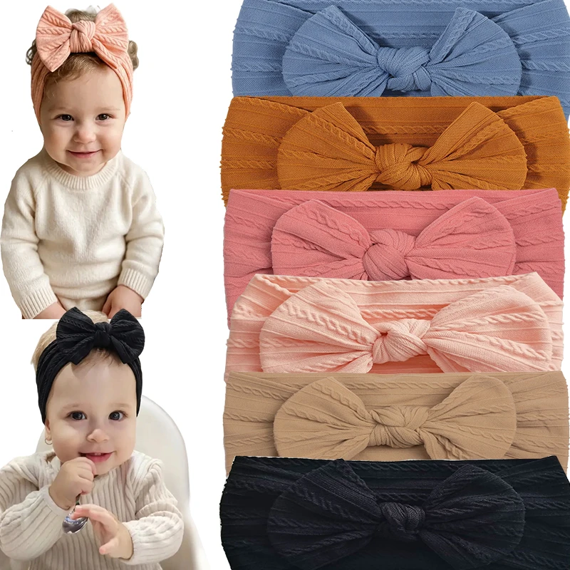 1/3/4/6Pcs Solid Color Baby Headband Bow Children Hair Band Elastic Nylon Newborn Soft Turban Headwrap Kid Hair Accessories image 5