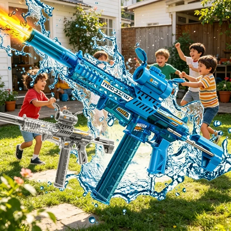 Simulierte Feuerwaffen für Kinder: Elektrische Wasserpistolen mit Sensor-Mündung und automatischer Flammenfunktion – Sommer-Outdoor-Spielzeug für Kinder