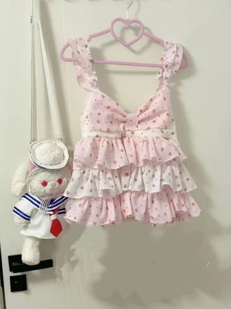 Sweet Japanese Style Tiered Sleeveless Dress with Polka Dots Cute Mini Cake Dress Summer Casual Feminine Outfit for Women New - Image 3