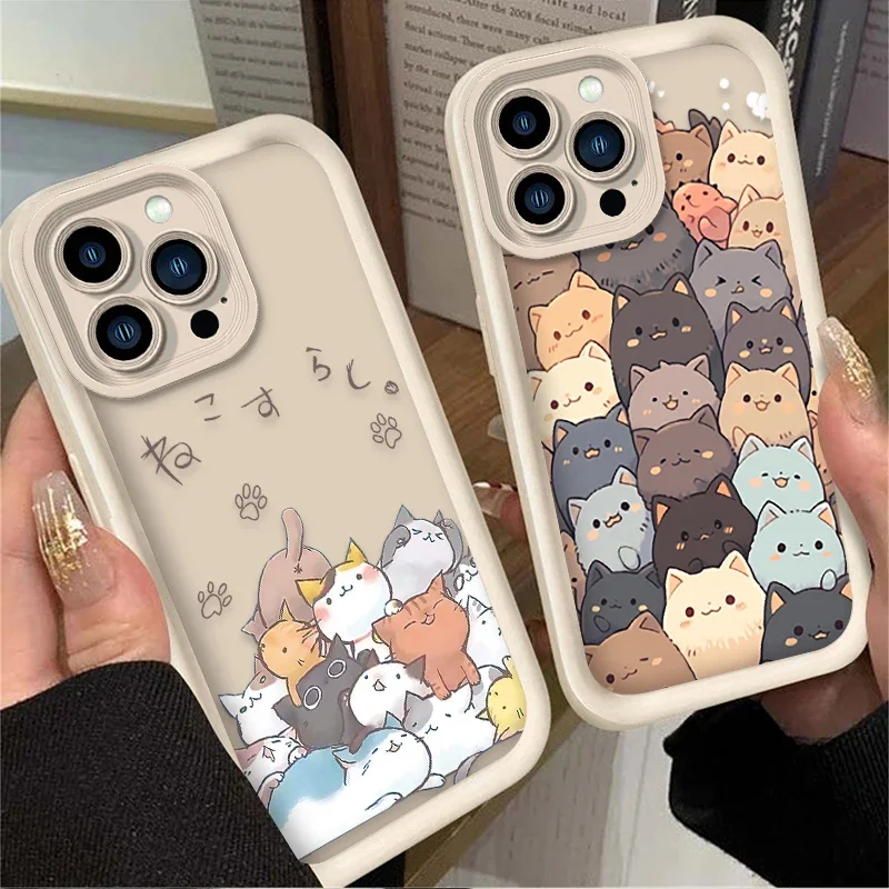 Shockproof Silicone Case For iPhone 16 15 14 13 12 11 Pro Max X XS X S Max XR SE 2020 7 8 Plus Graffiti Little Cat Cute Cover