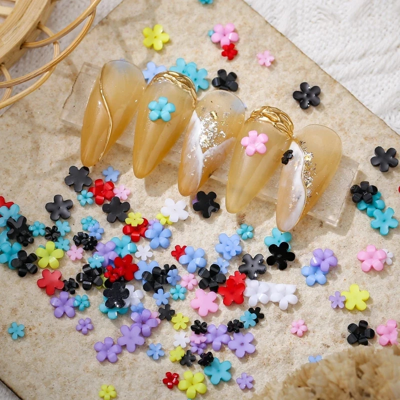 100pcs Mixed Size Acrylic Flower 3D Nail Art Decoration Cute Resin Flower Rhinestones Charms For Nails DIY Manicure Accessories