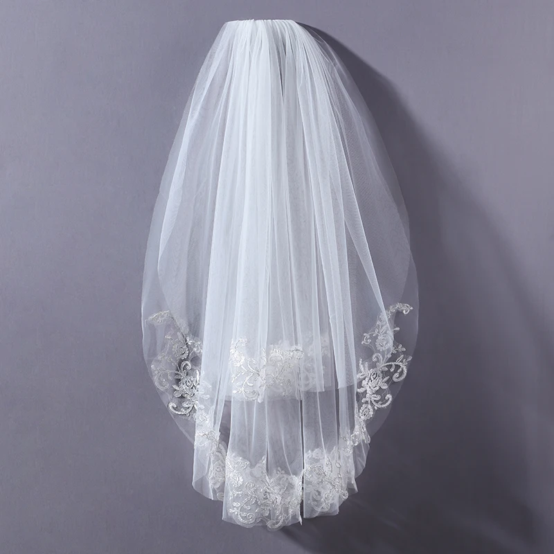 White Decal Bridal Veil, Two Layer Lace Finger Long Veil Suitable for Women's Wedding Ball Accessories