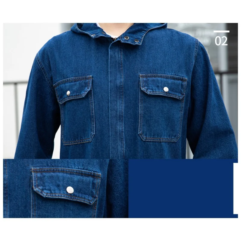 Denim Coveralls Electric Welding Suit Labor Insurance Clothes Auto Repairman Workwear Hooded Overalls 170/175/180/185/190cm 4XL