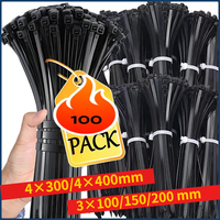 100 PCS 4x300/400mm Self-locking Plastic Nylon Tie Black Fastening Strap Cable-Tie-Set Cable Zip Fastening Tie Wraps Strap Tie