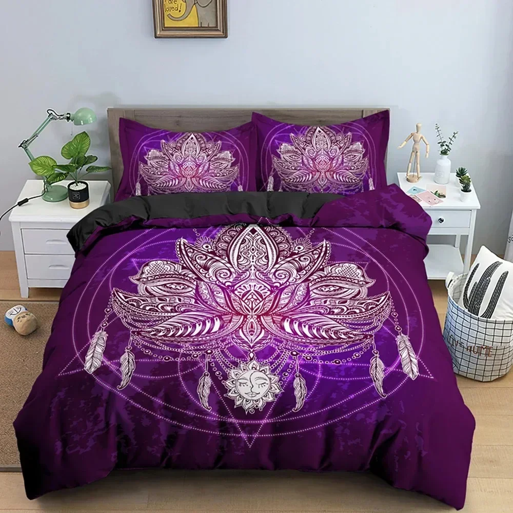 3D Print Bohemian Lotus Mandala Flower Bedding Set Boys Girls Twin Queen Size Duvet Cover Pillowcase Bed Adult Home