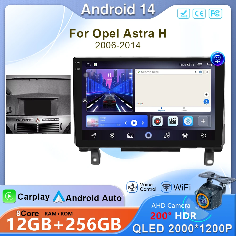 For Opel Astra H 2006-2014 Android 14 Car Radio Multimedia Video Player Navigation GPS Track Head Unit Stereo No 2din 2 din DVD