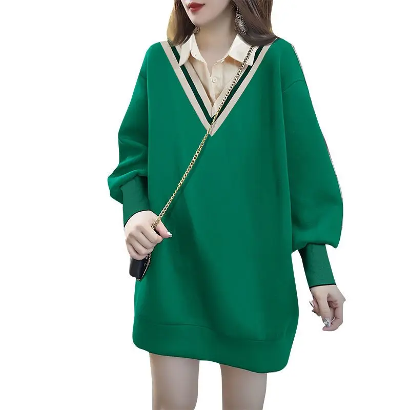 Woman Tops Loose Spring and Autumn Pullover Green Sweatshirt for Women Long Baggy Sleeve Sport M Korean Popular Clothes Youthful