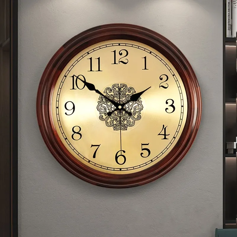 Luxury Wood Wall Clock Metal Retro Nordic American Style Gold Silent Wall Clocks Shabby Chic Living Room Horloge 12 Inches Gift
