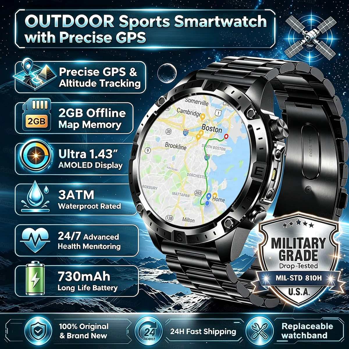 Nuevo Reloj Inteligente Militar T-Rex3 2026 con GPS, Navegación con Mapas, 2GB de RAM, Pantalla AMOLED de 1.43 Pulgadas, Resistente al Agua 30M, Llamadas, Deportivo, para Hombre