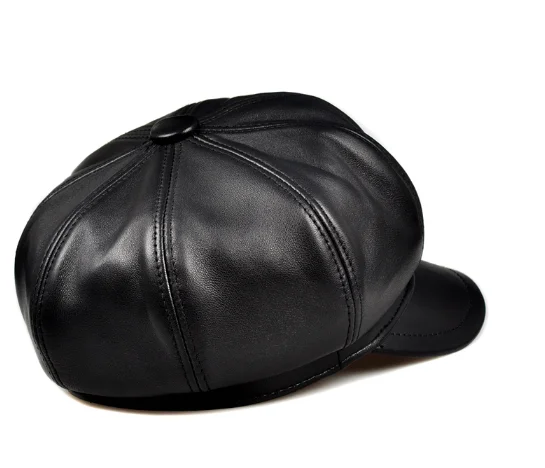 Retro Achteckige Echt Leder Hut männer Schaffell Leder Baskenmütze Lässige Mode Student Zunge Kappe Snapback Caps Für Männer – Detail 9