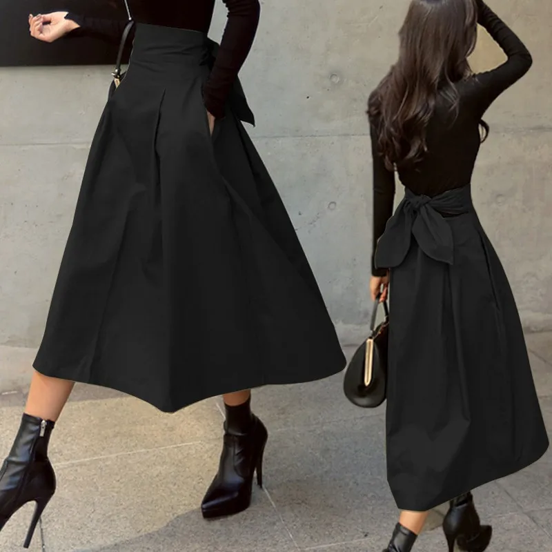 Women's Faion Casual Dr  Umbrella Skirt  Knot Large Swing Skirt Waist Cinched Long Dr Fre Sle Mid-le...