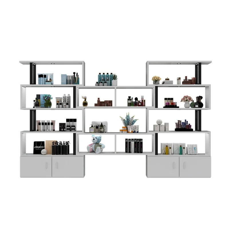 

Custom. top makeup beauty showcase shop furniture supply design White cosmetics display shelves cabinet