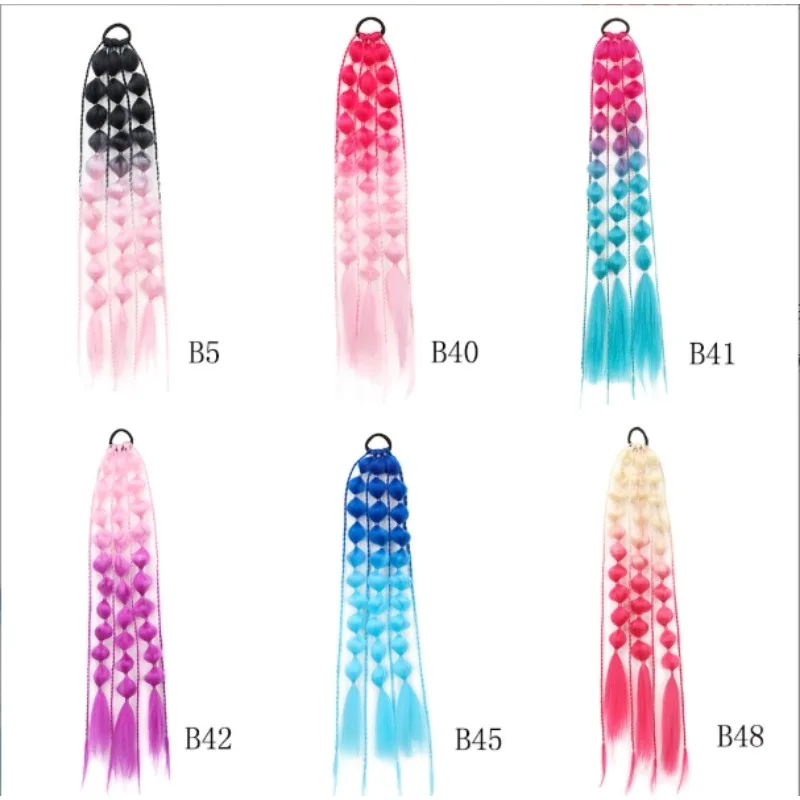 

21inch Synthetic 1Pcs Ponytail Extension Corlorful Bubble Braid Long Lantern Hairpieces Braided Ponytail Tie Straight Hairpie