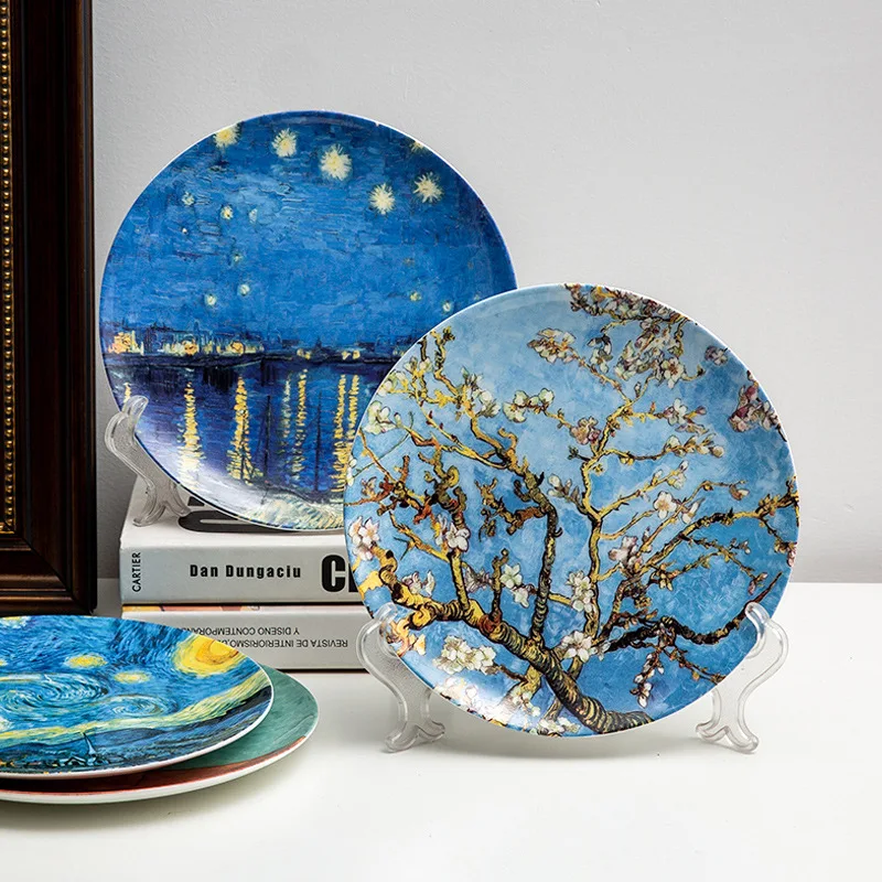 High Quality Van Gogh Oil Painting Bone China Plate 8 Inches Ceramic Dinner Plate Set Kitchen Dishes Plate Dinner Plates Art