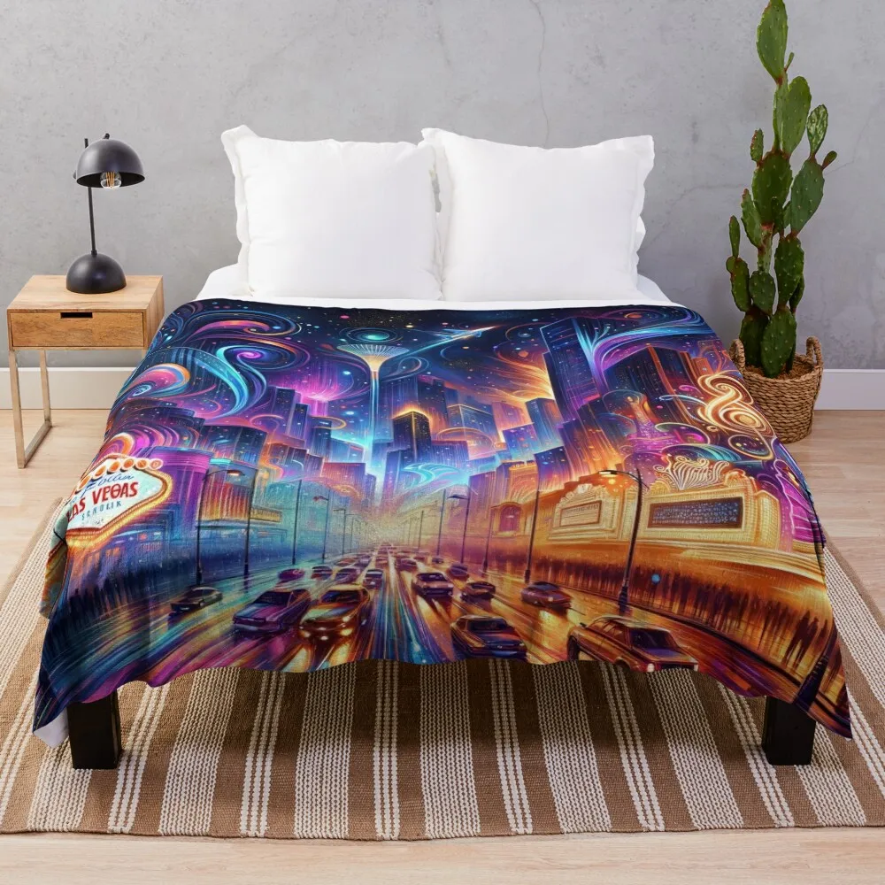 Neon Whirlwinds and Stardust: Las Vegas Spectacle Throw Blanket Nap Flannels Blankets