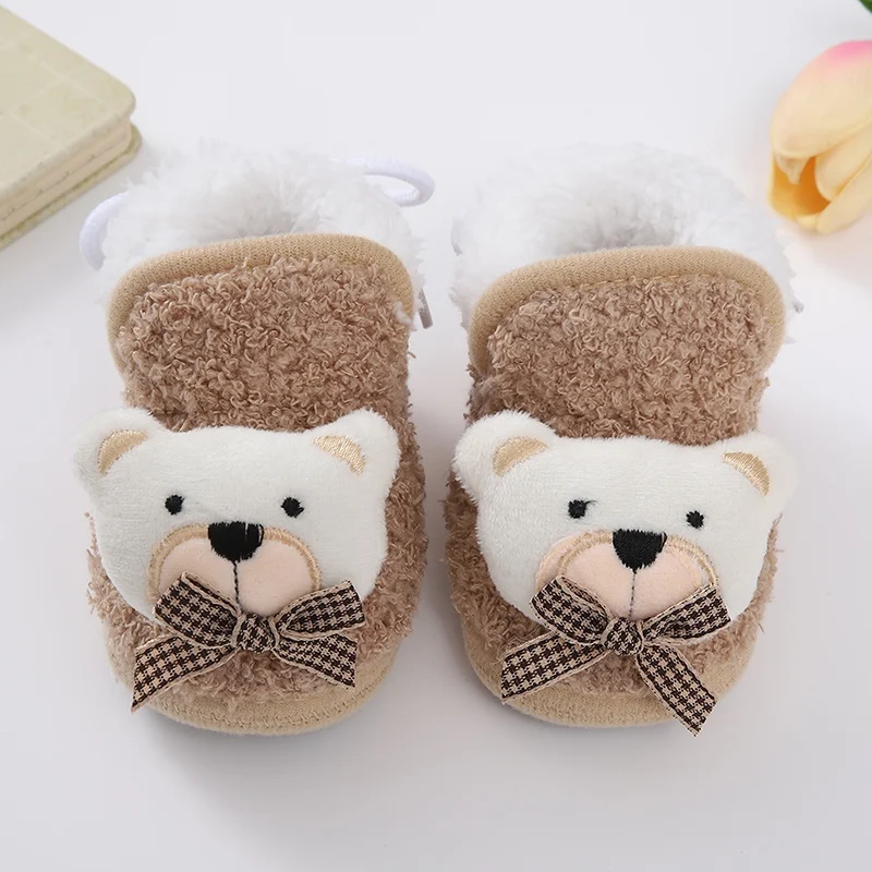 Newborn Soft Soled Baby Shoes Baby Lace-Up Non-Slip Uggs Plush Stitched Cartoon Decorated Cotton Boots