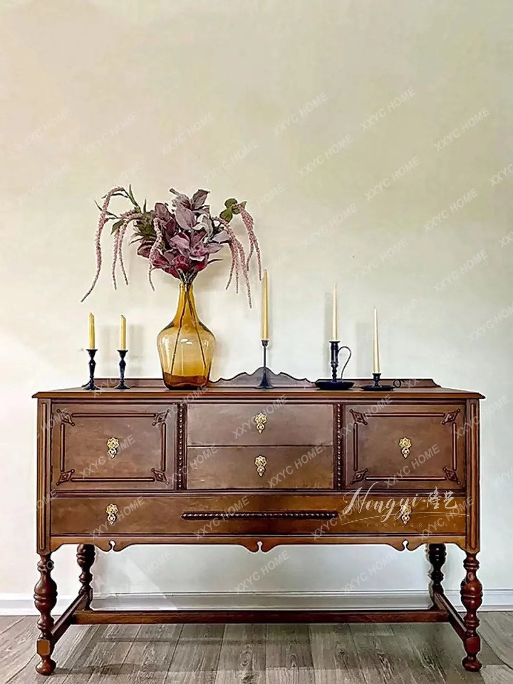 Solid wood retro and old porch cabinet country villa living room decoration cabinet against the wall dining side cabinet