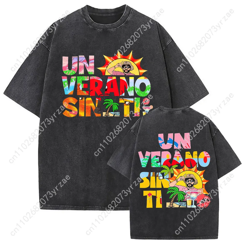 Camiseta Retro Bad Bunny Un Verano Sin Ti para hombre y mujer, camiseta Vintage de alta calidad, camisetas de algodón de manga corta a la moda suaves y transpirables