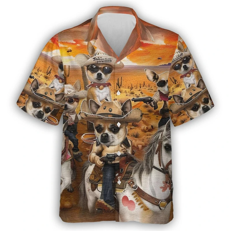 Hip Hop Skull Cowboy 3D Printed Shirts For Men Clothes Aloha Cute Animal Short Sleeve Fashion Women Blouses Vintage Male Tops