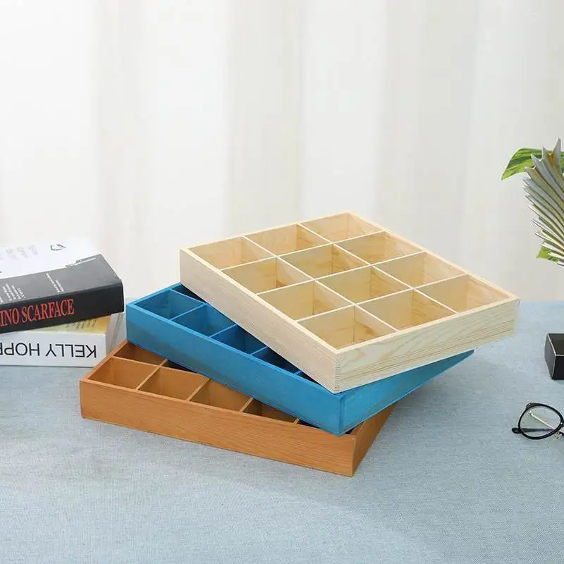 Luxury Wooden Box Desktop Mobile Phone Management Holder Card Storage Organizer Small Grids Hotel Front Desk Wooden Multi-grid