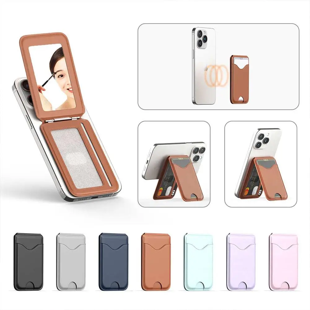 Étui Porte-Cartes MagSafe avec Miroir, Support et Emplacements Multiples pour Cartes, Compatible iPhone 17 16 15